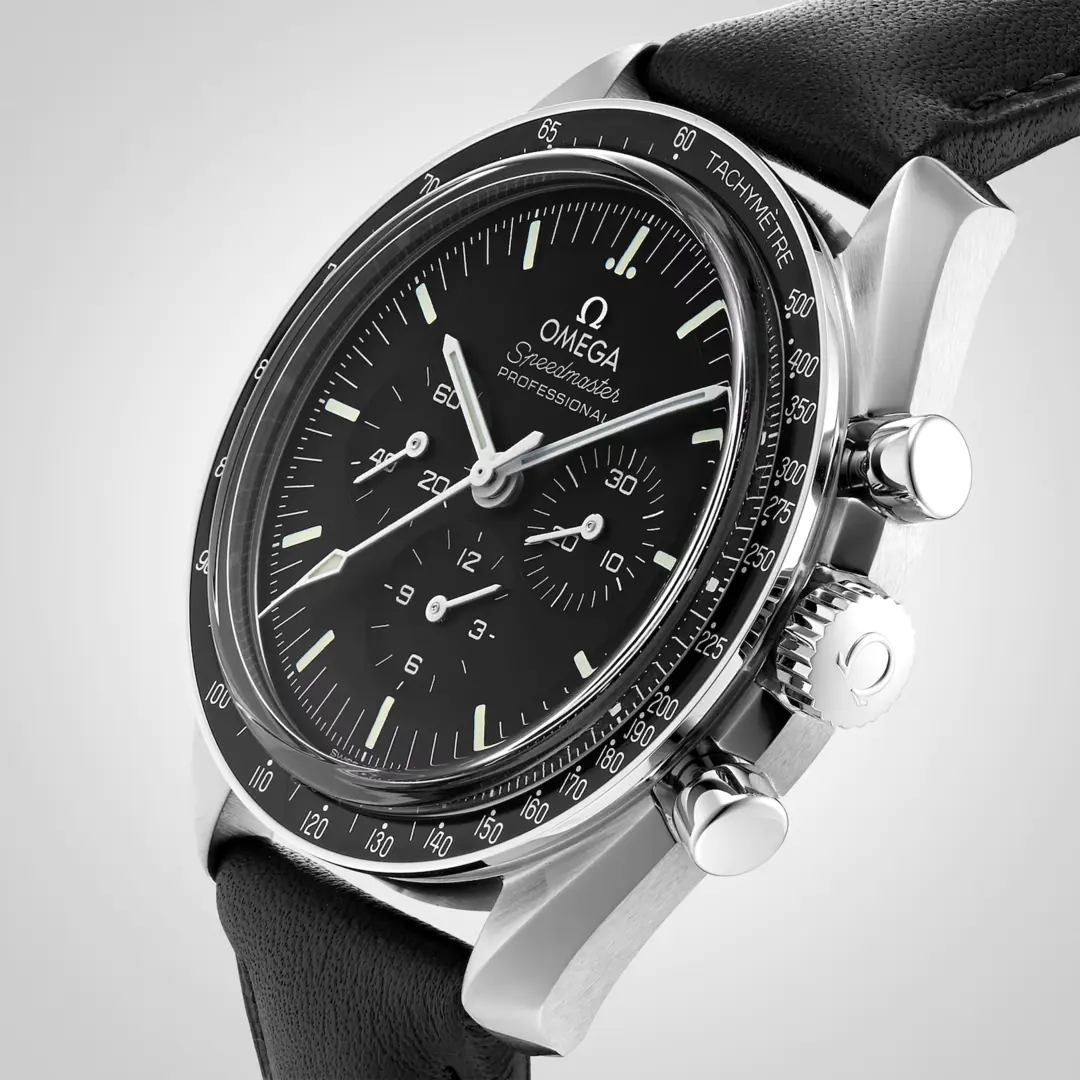 OMEGA Speedmaster Moonwatch 42mm Men's Leather Strap Chronograph Watch - Image 3