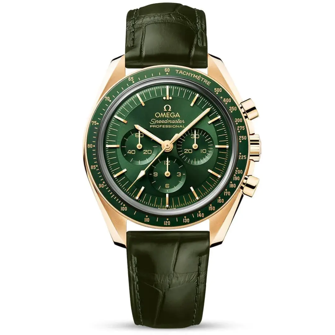 OMEGA Speedmaster Moonwatch 18ct Moonshine Gold Green Dial Strap Watch