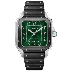 Cartier Santos de Cartier Green Arabic Dial Steel Mens Watch WSSA0055