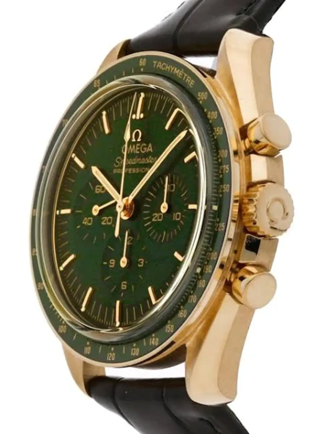 OMEGA Speedmaster Moonwatch 18ct Moonshine Gold Green Dial Strap Watch - Image 3