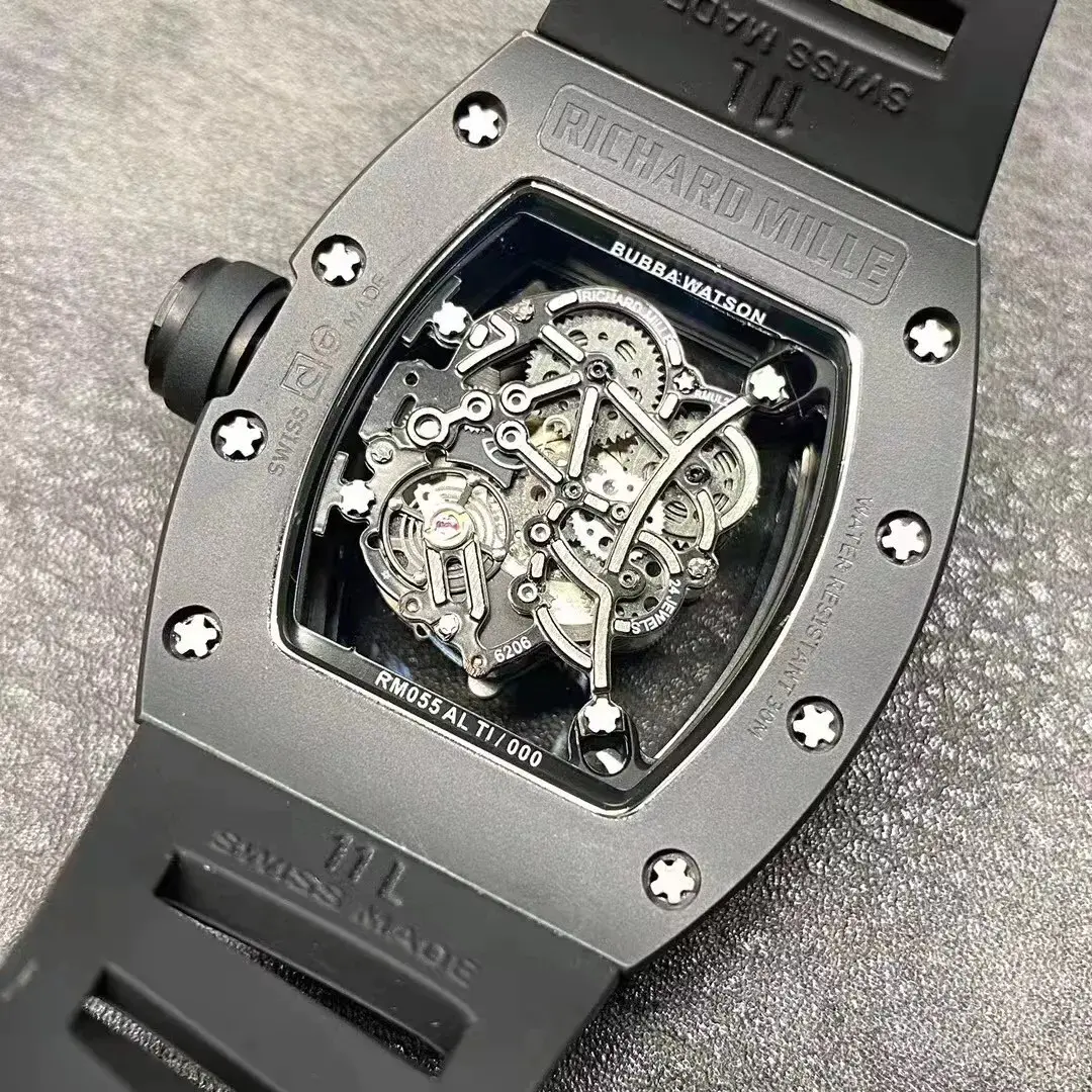 RM055 Skeleton Black Rubber Strap 42mm - Image 3