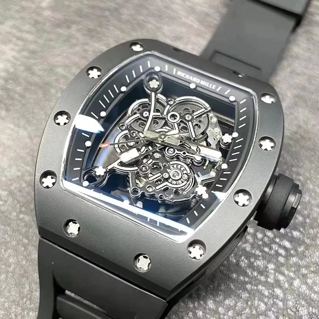 RM055 Skeleton Black Rubber Strap 42mm - Image 2