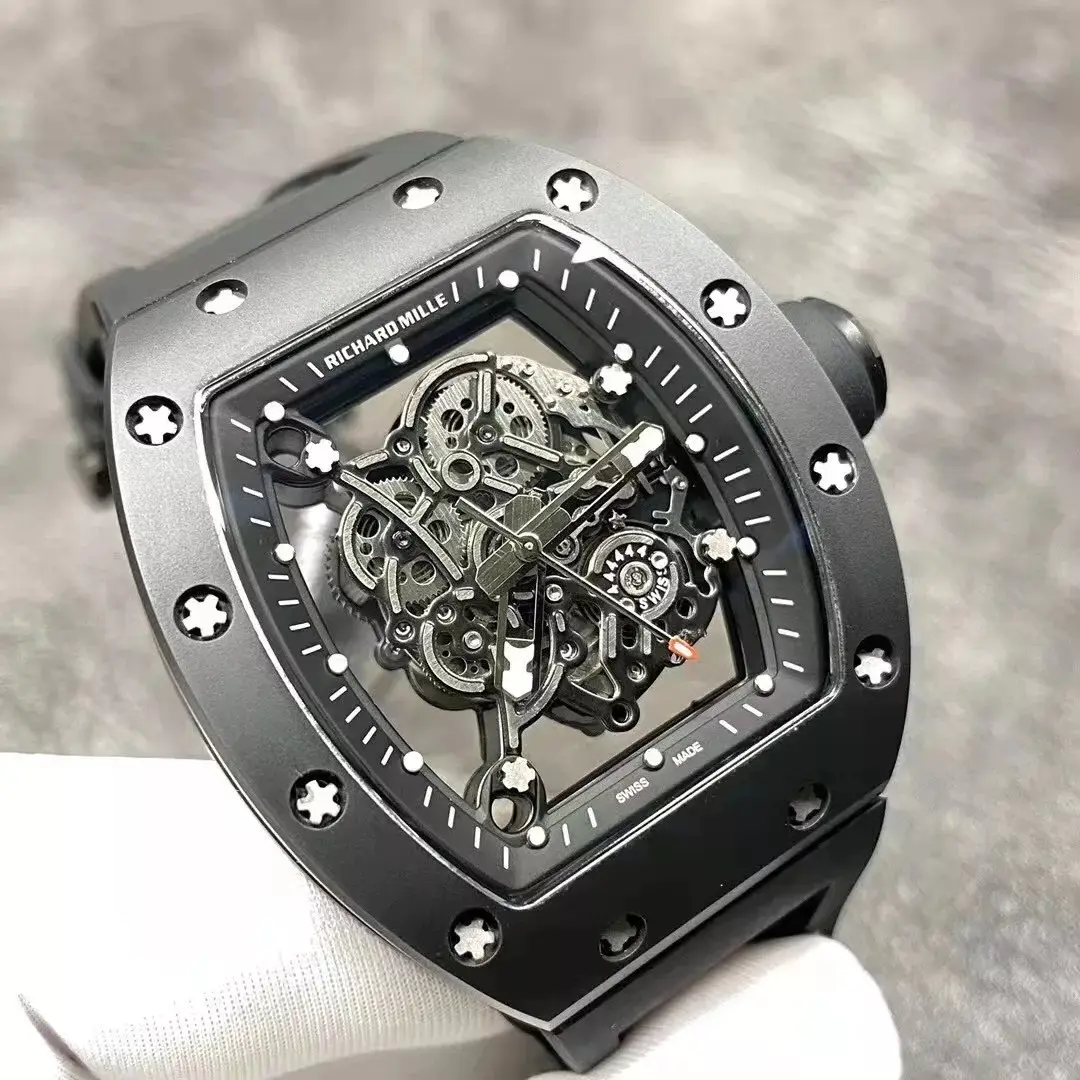RM055 Skeleton Black Rubber Strap 42mm - Image 4