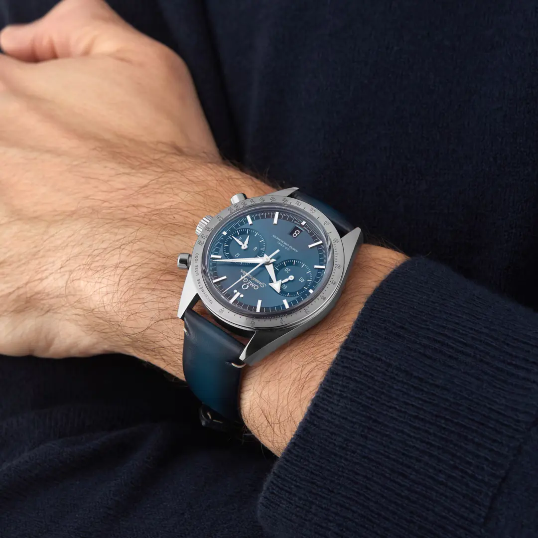 OMEGA Speedmaster '57 40.5mm Blue Dial Chronograph Leather Strap Watch - Image 8