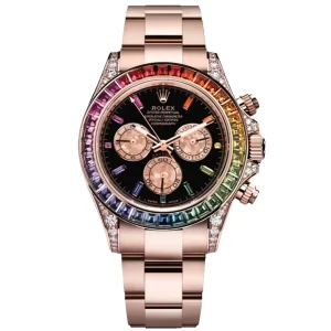Rolex Cosmograph Daytona 116595RBOW, 18K Rose Gold, Rainbow Bezel, Black Diamond Dial, 40 mm